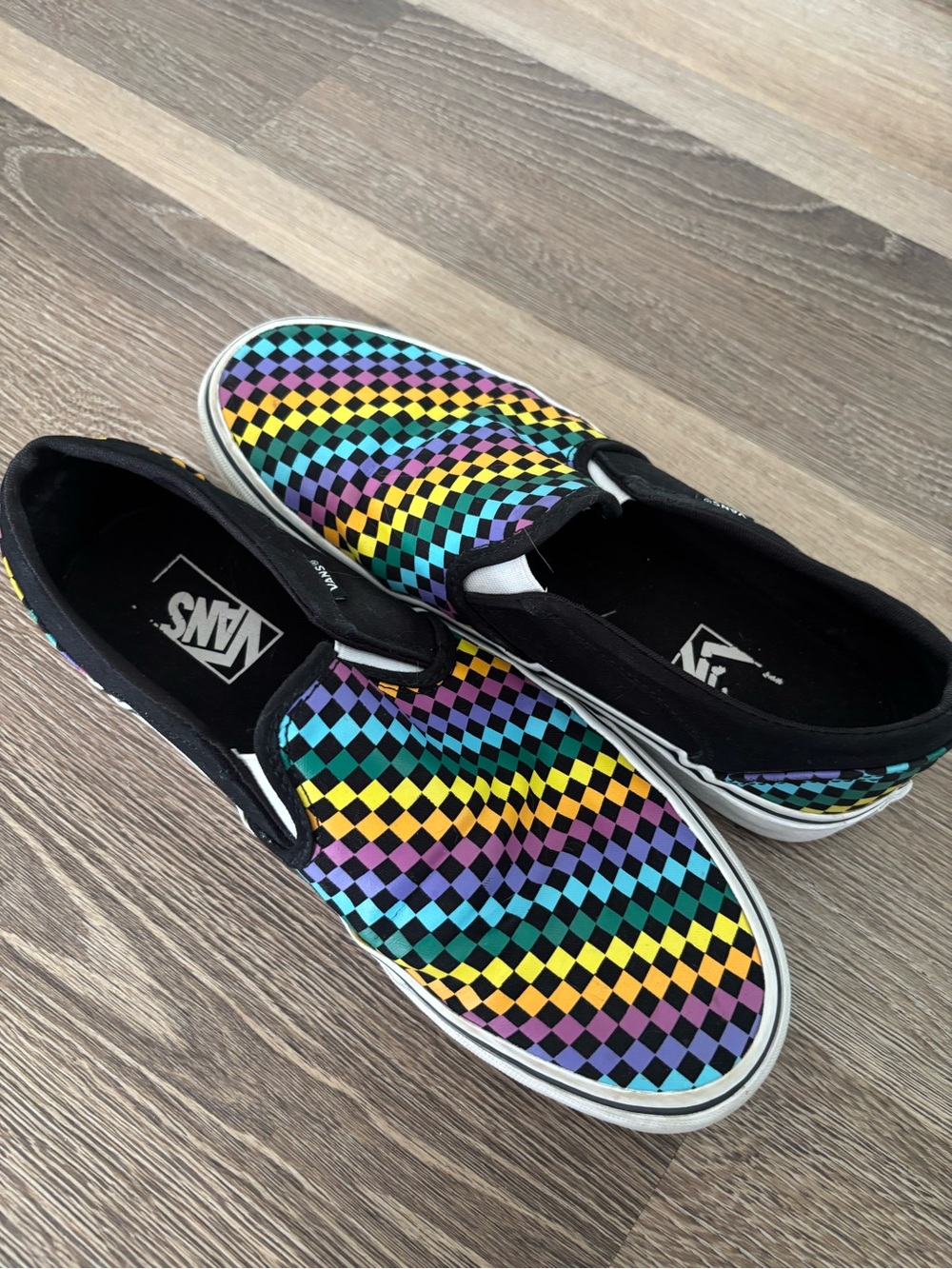 Vans Womens Classic Slip-On Rainbow Checkerboard Sneakers